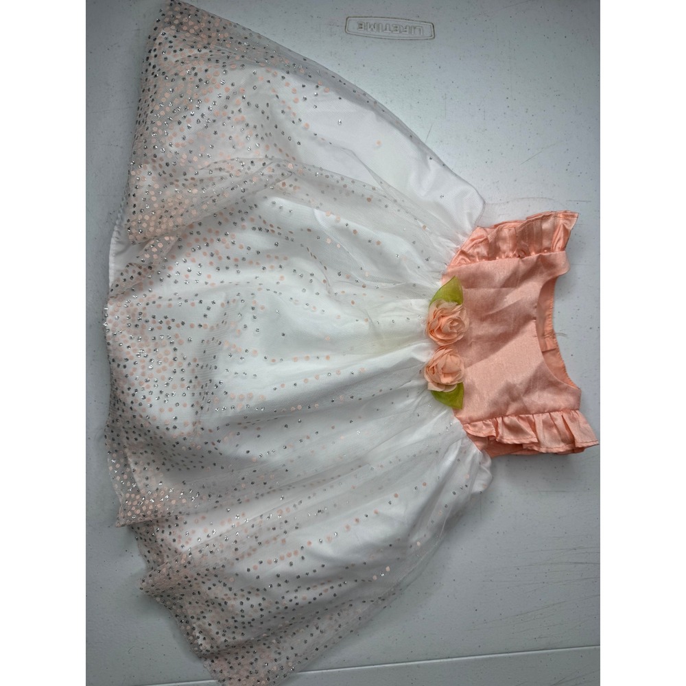 Mia & Mimi Baby Girl Peach White Tulle Glitter Polka Dot Party Dress 6/9M